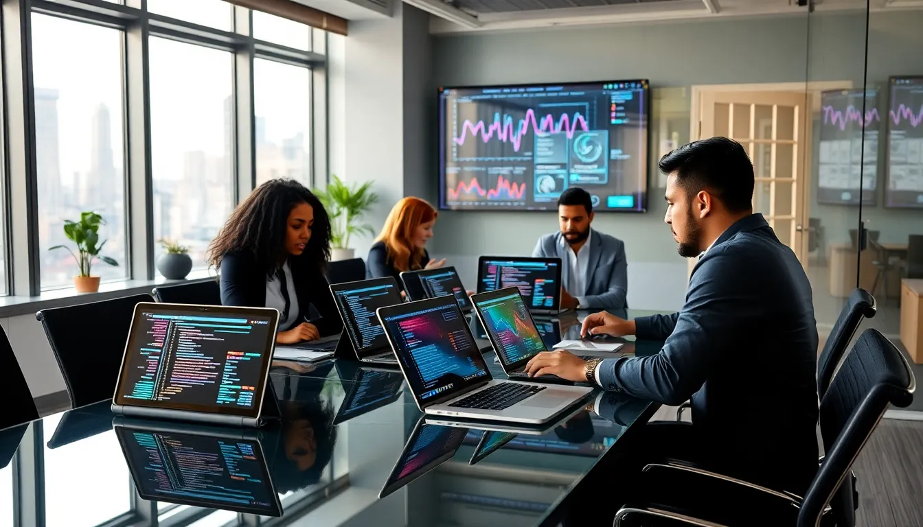 diverse web development team collaborating in a modern New York office.