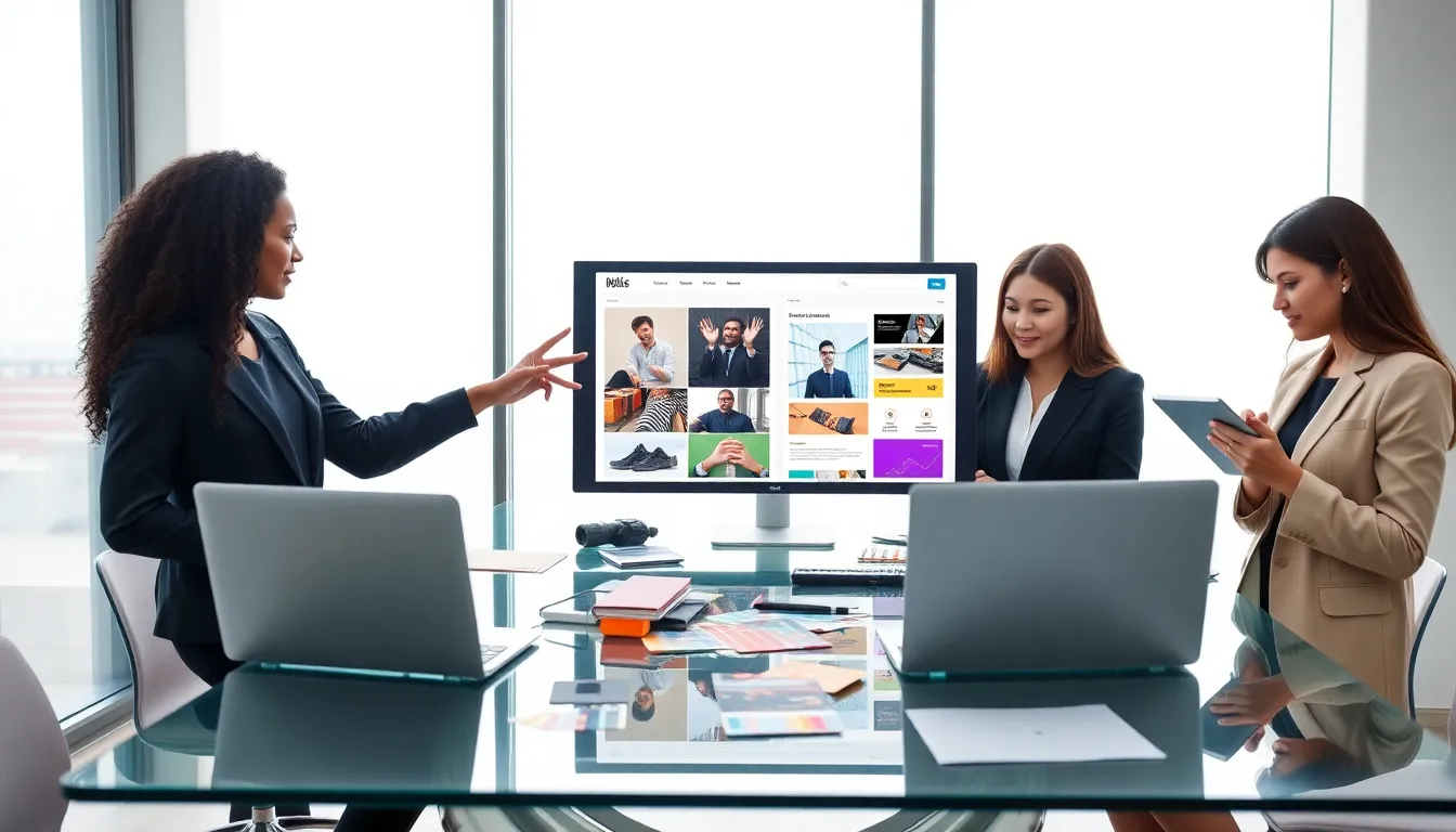 diverse team collaborating on site design concepts in a modern office.