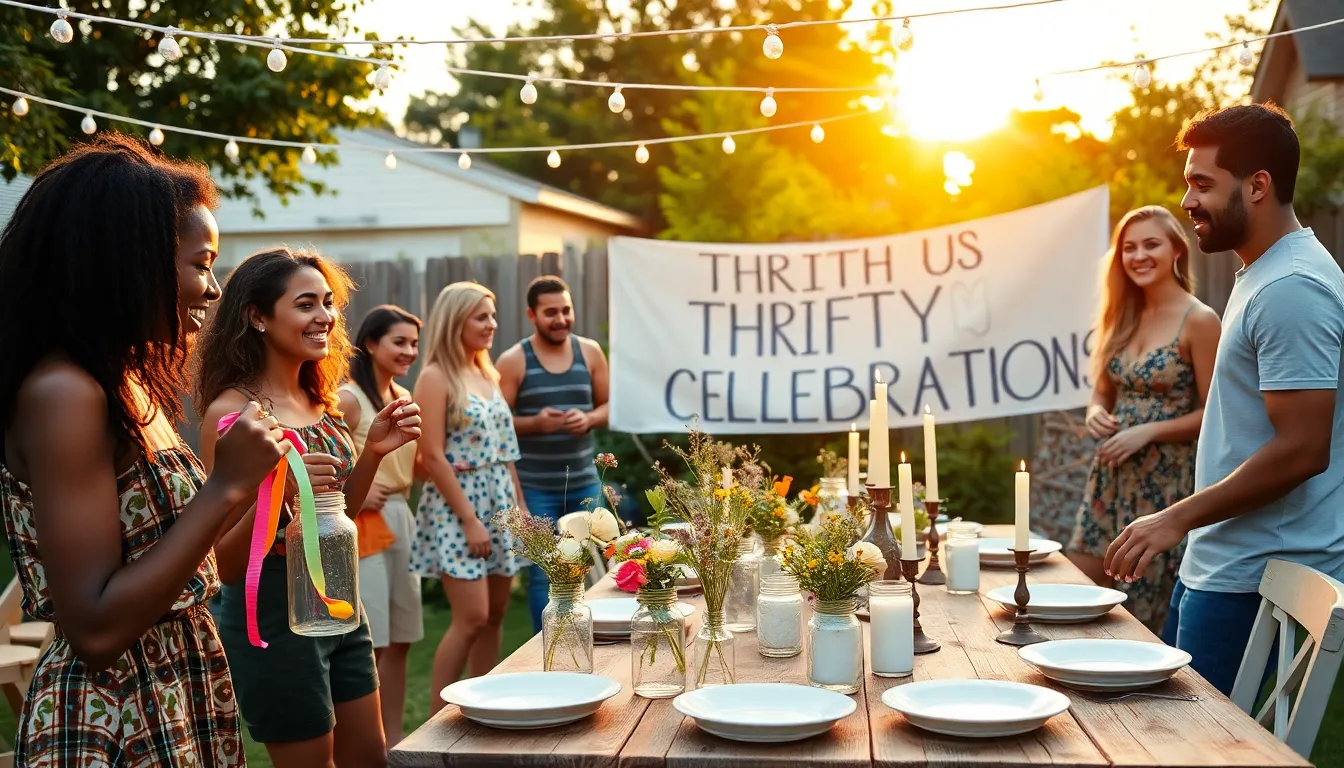 a group of friends enjoying a budget-friendly outdoor event in a backyard.