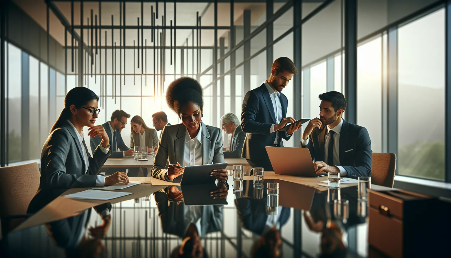 diverse professionals collaborating in a modern office setting.