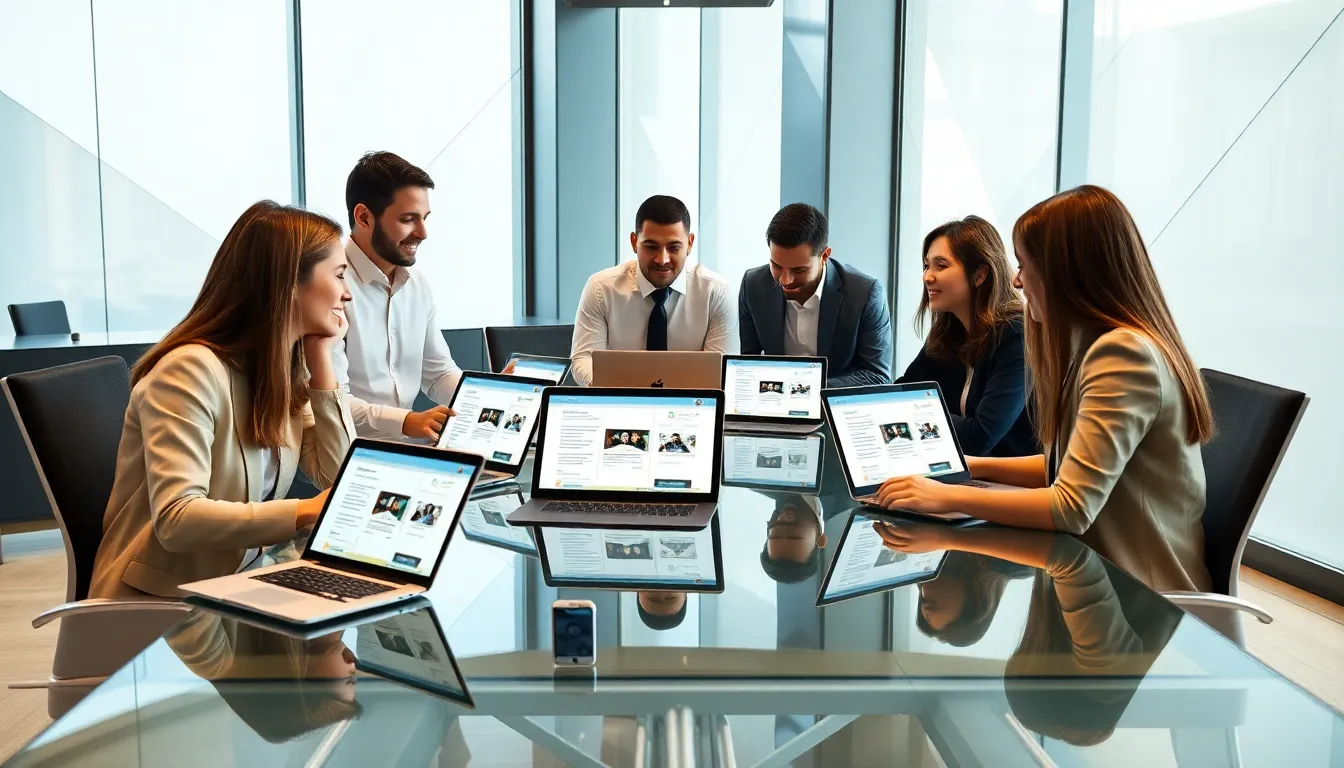 diverse team discussing software solutions in a modern office.