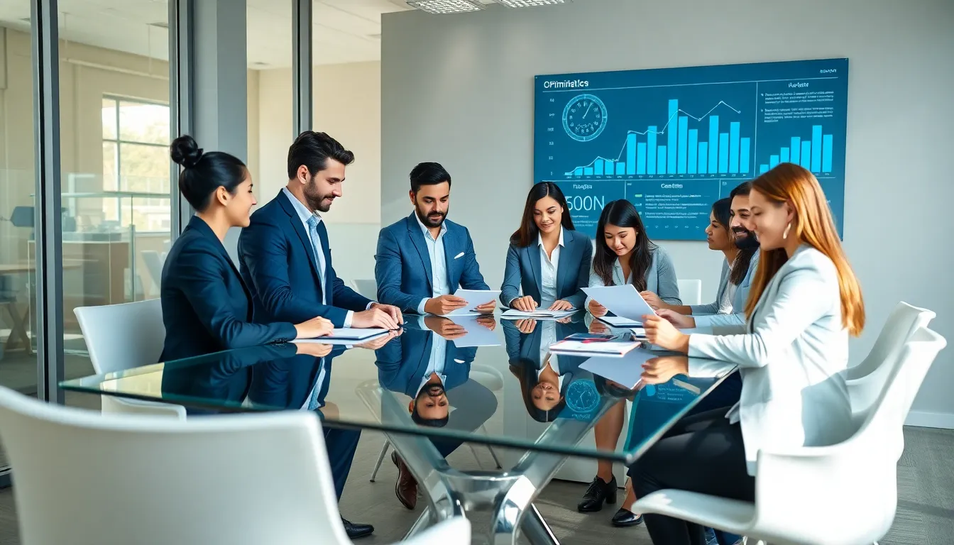 diverse professionals collaborating in a modern office.