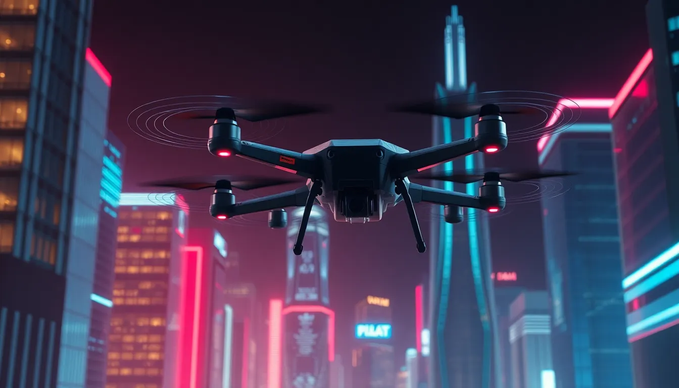 futuristic wallpaper with abstract representations of murder drones in a cityscape.