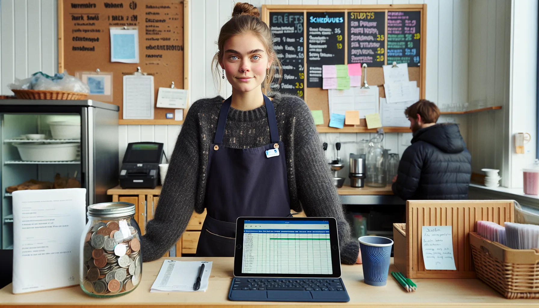 19-year-old norwegian coordinates volunteer shifts and budget in a community café.