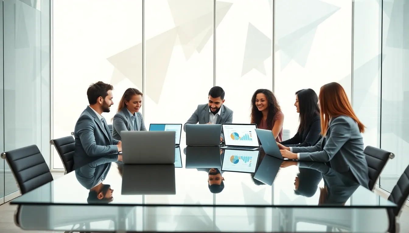 diverse team collaborating on retail software solutions in a modern office.