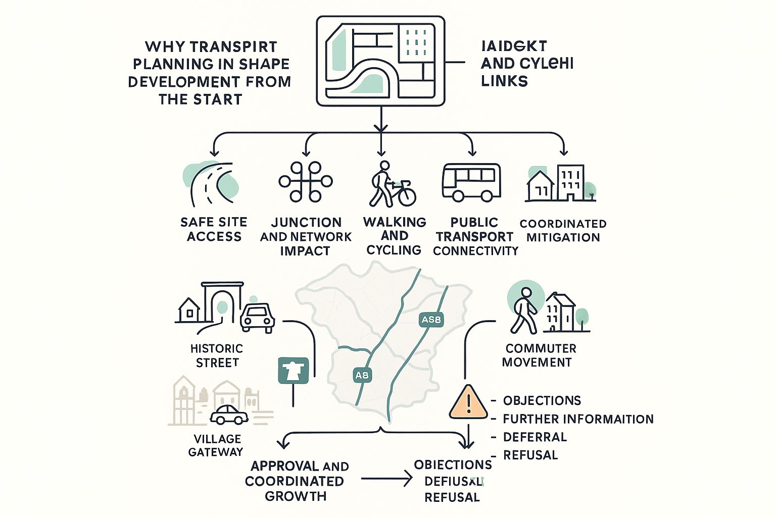 Infographic showing early transport planning shaping development decisions in Lichfield.