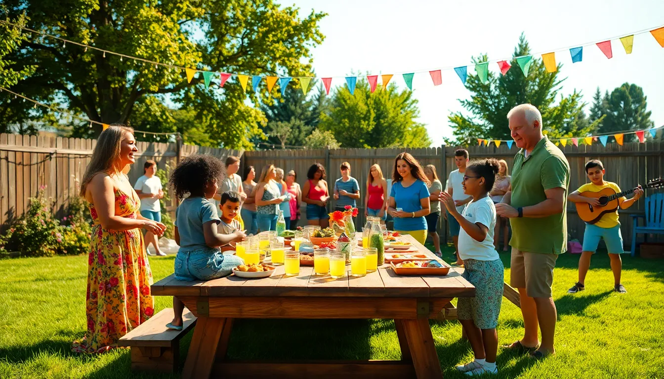 A lively backyard gathering with homemade food and games.