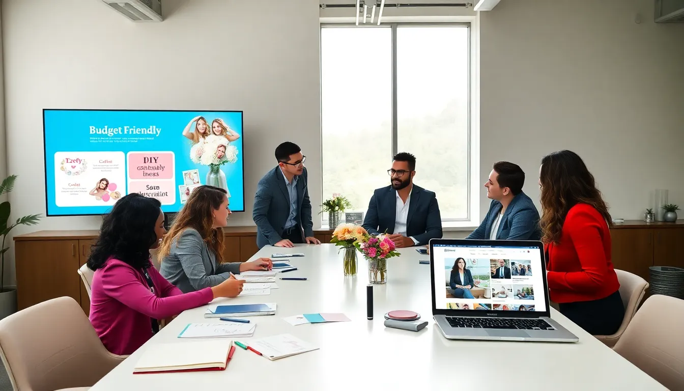 diverse team collaborating on budget-friendly event planning.