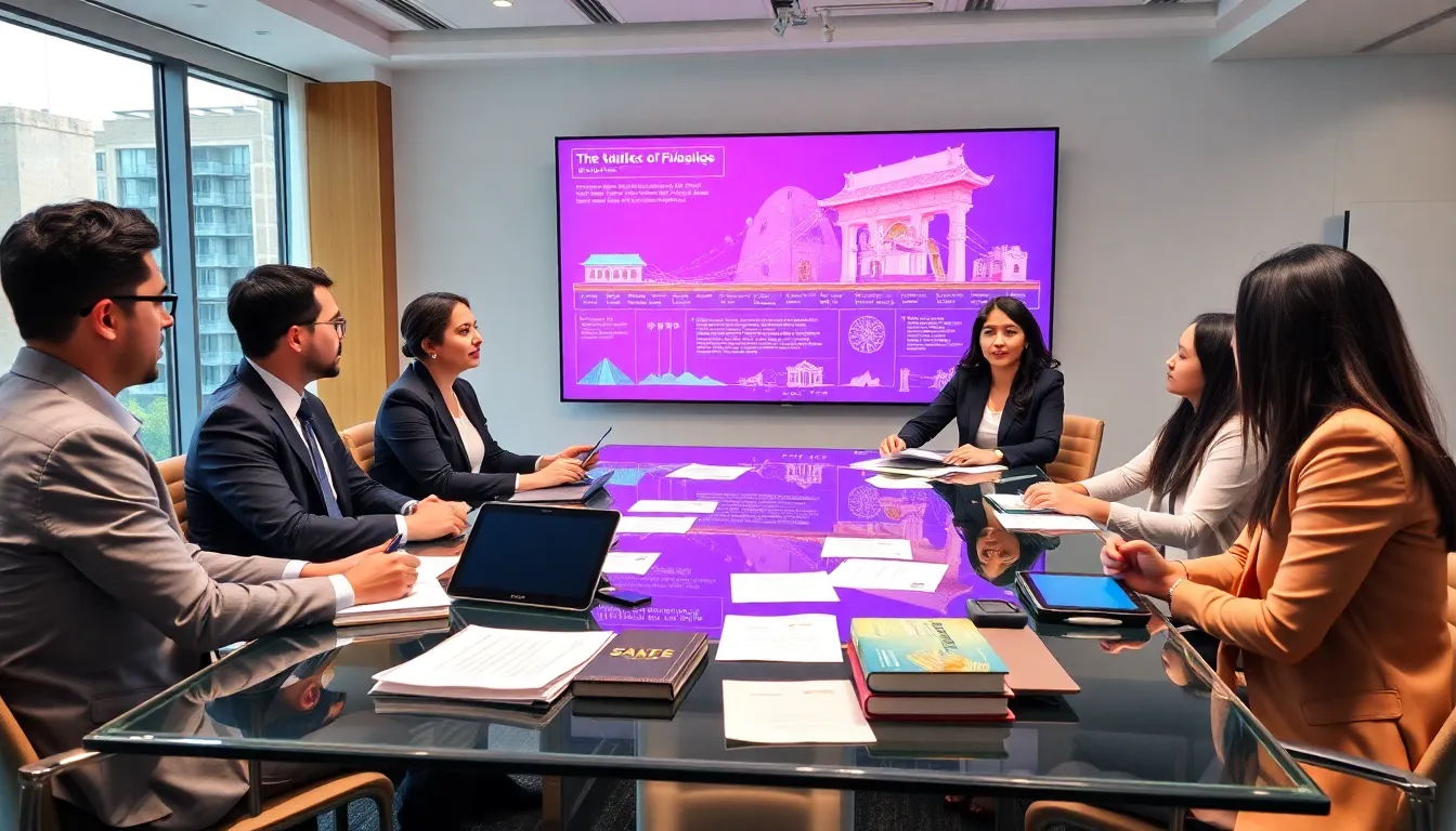 diverse professionals discussing the significance of ζαππθτ in a modern office.