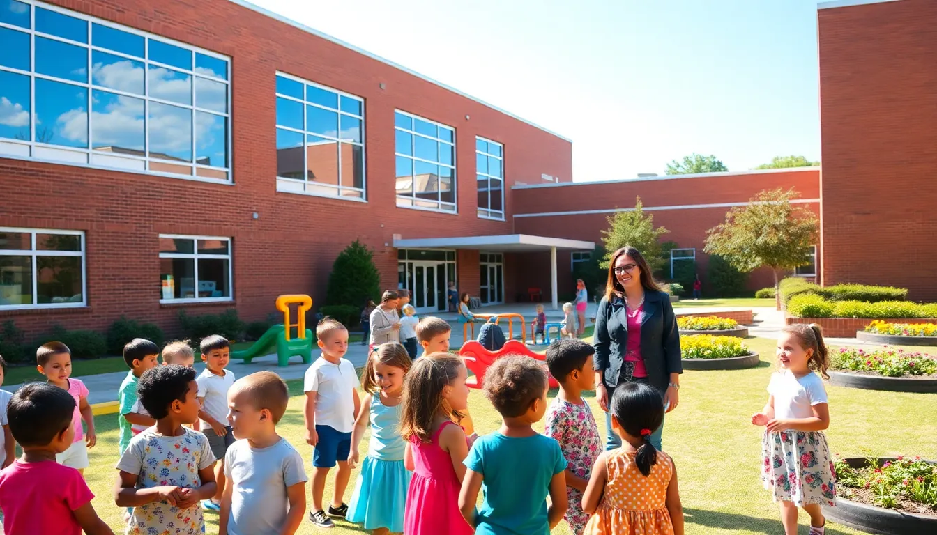children and staff at Fort White Elementary School playground.