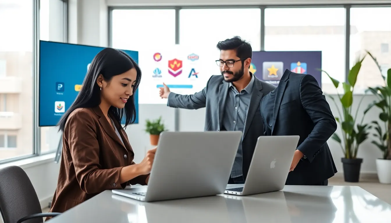 diverse professionals collaborating on logo design in a modern office.