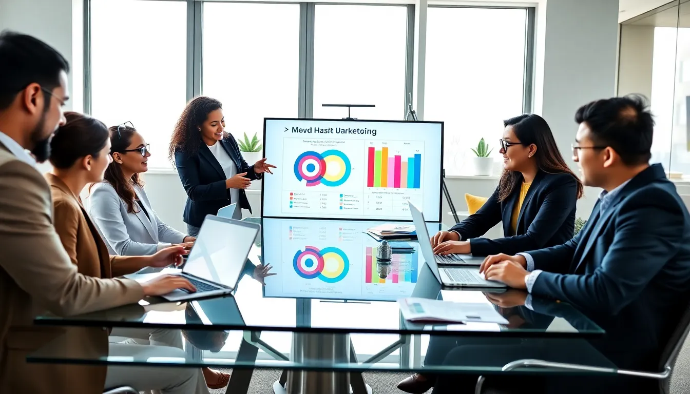diverse marketing team collaborating in a modern office.