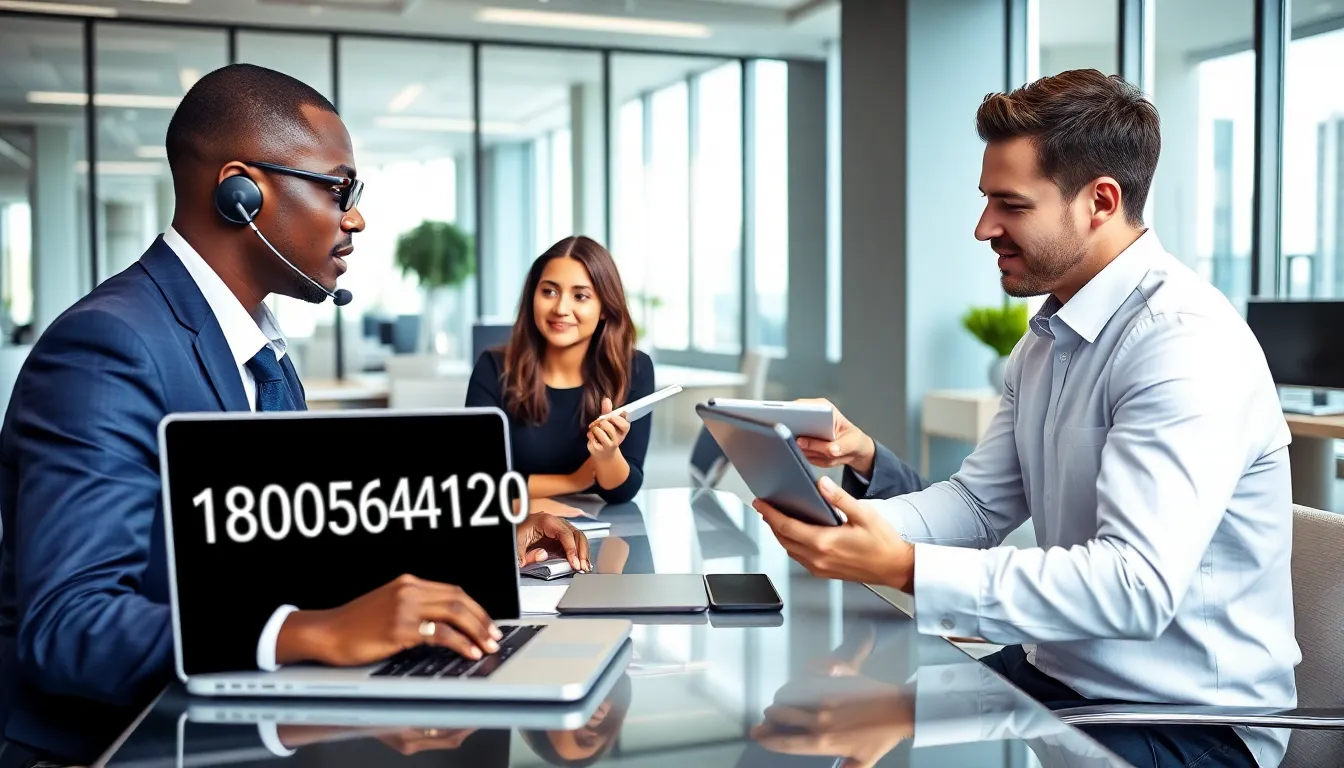 diverse professionals engaged in a conference call about toll-free services.