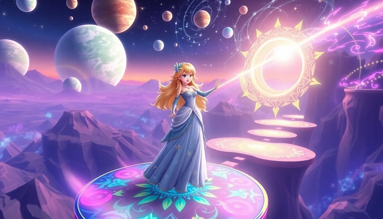 Rosalina guiding players through a vibrant 4D game environment.