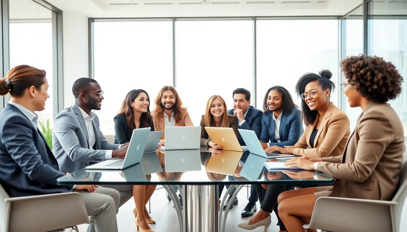 diverse professionals collaborating in a modern office.