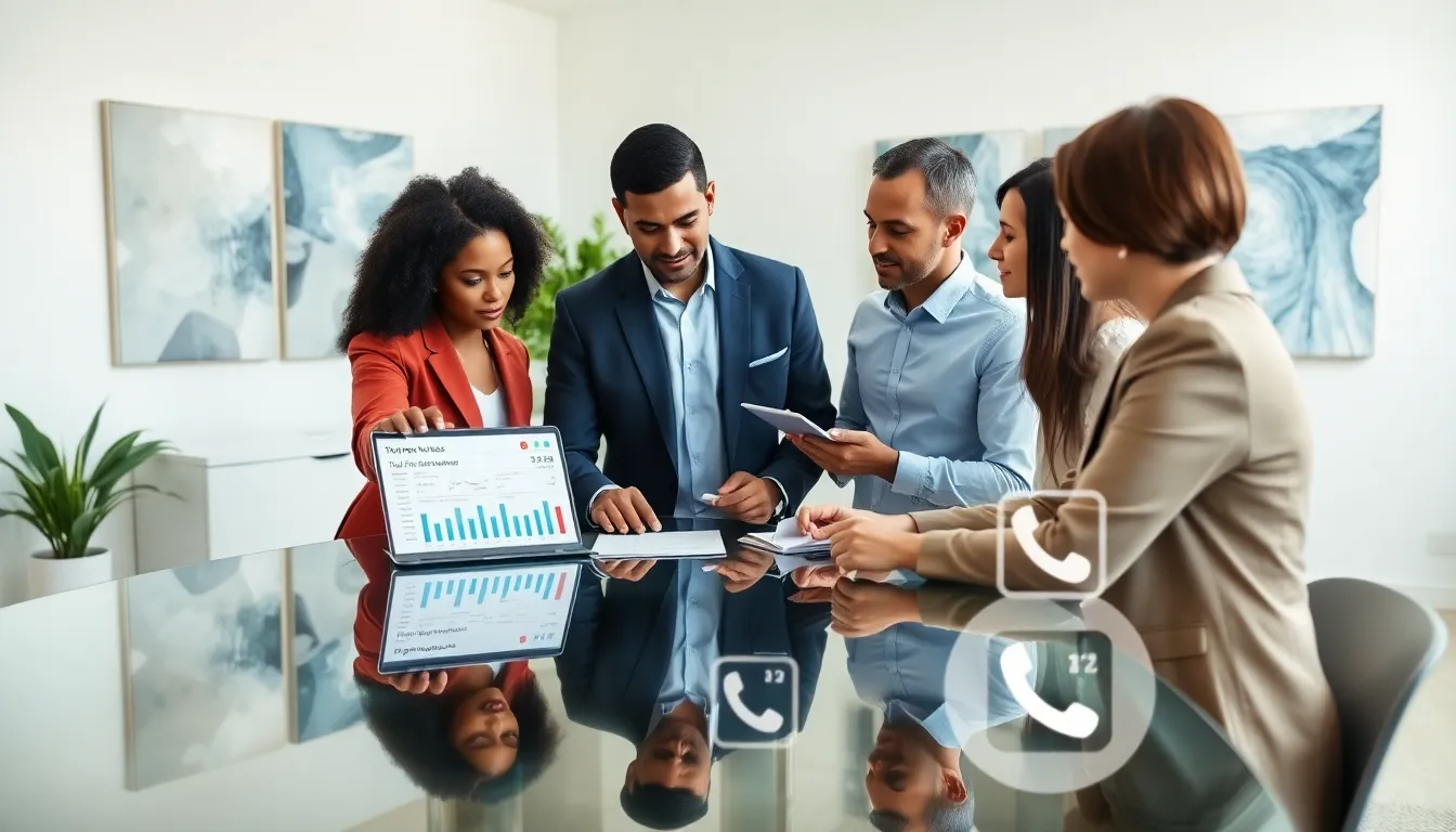 professionals discussing toll-free number statistics in a modern office.