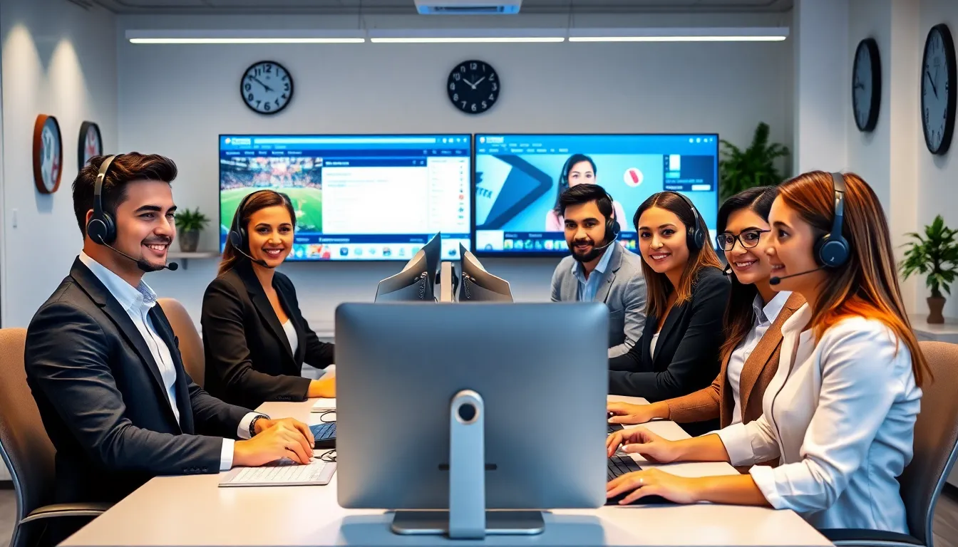 diverse customer support team in a modern office.