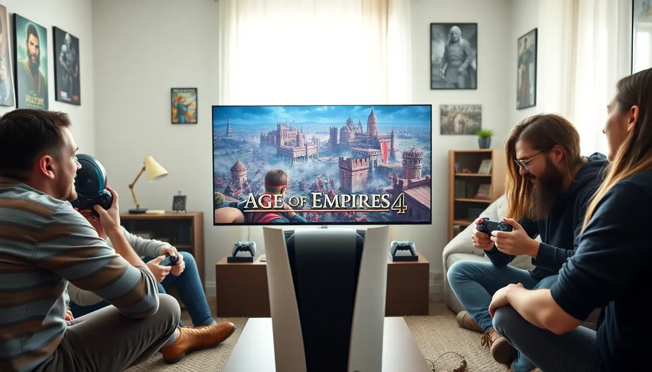 diverse gamers enjoying Age of Empires 4 on PS5.