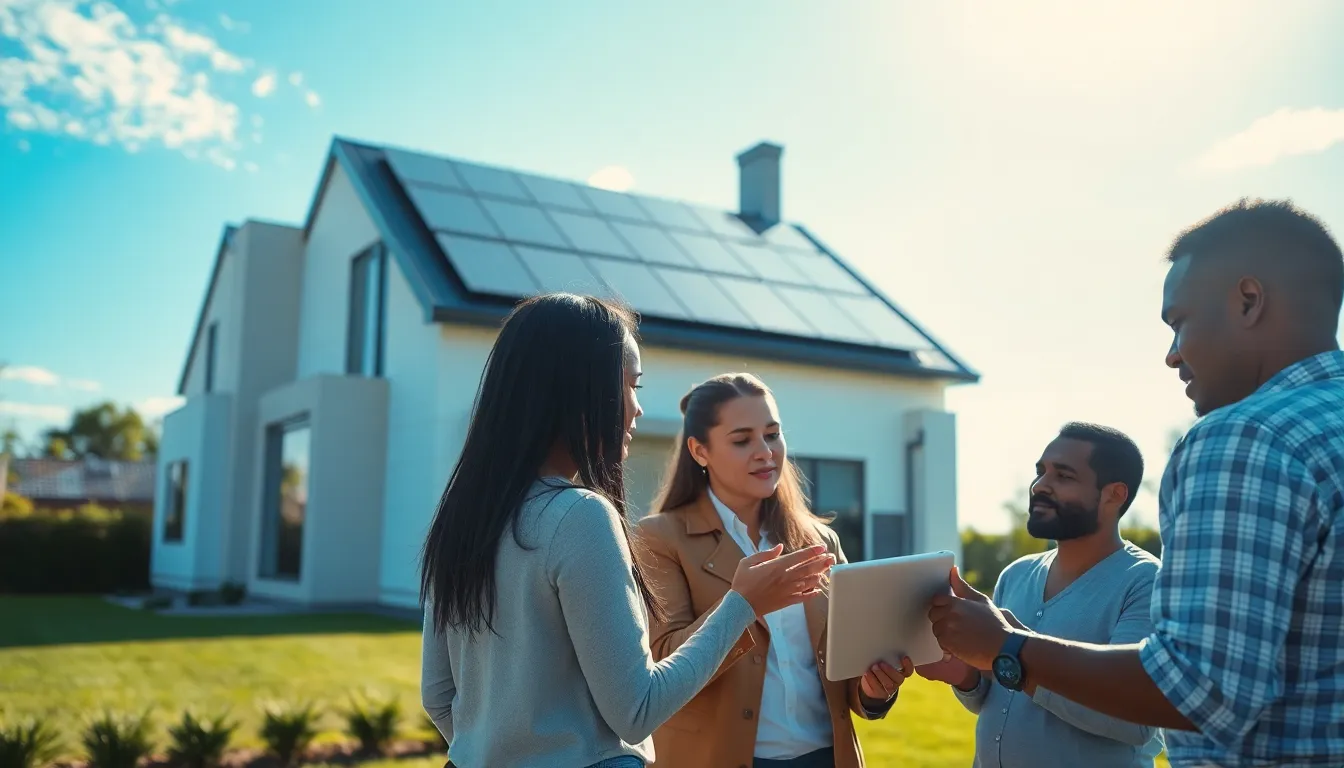 diverse team monitoring solar energy solutions at a modern home.