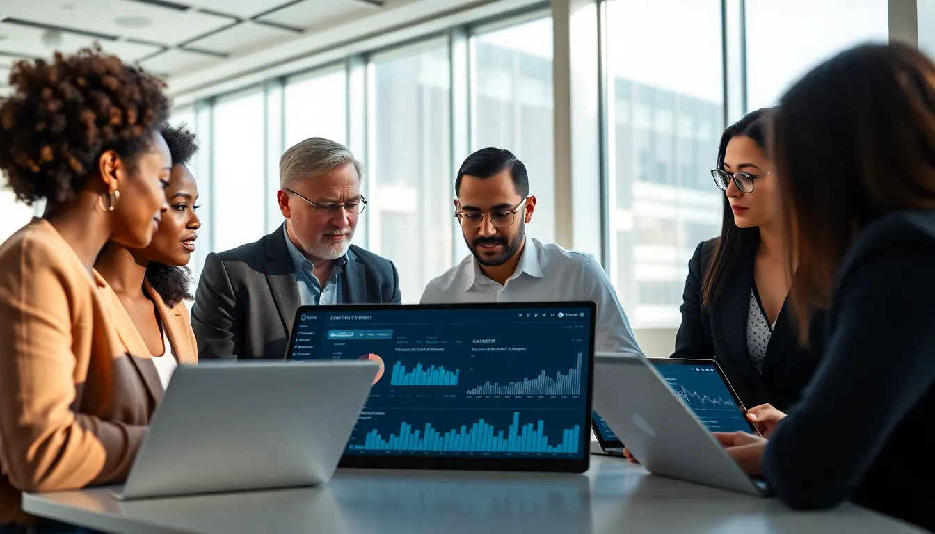 team discussing Cardano developments in a modern office.