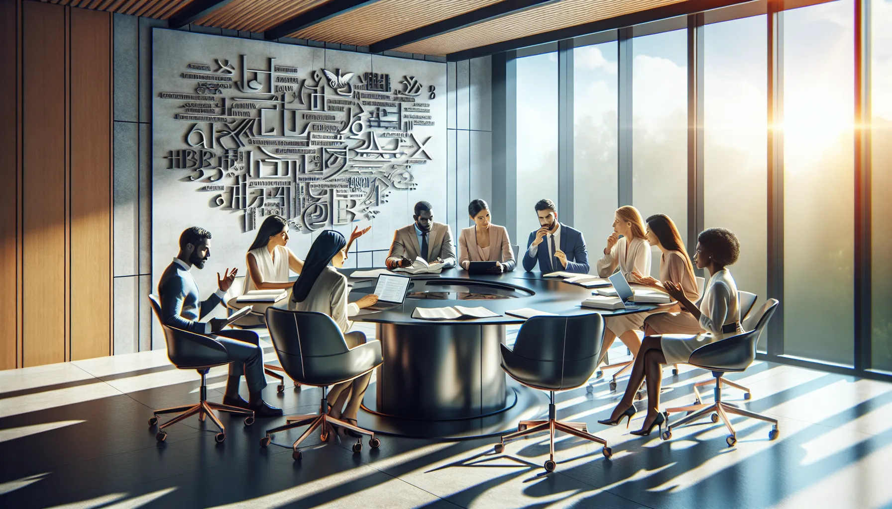 scholarly discussion on the etymology of abtravasna in a modern office.