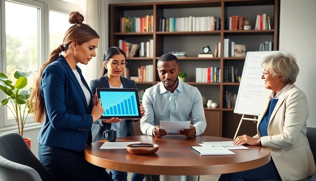professionals discussing home equity loans in a modern office.