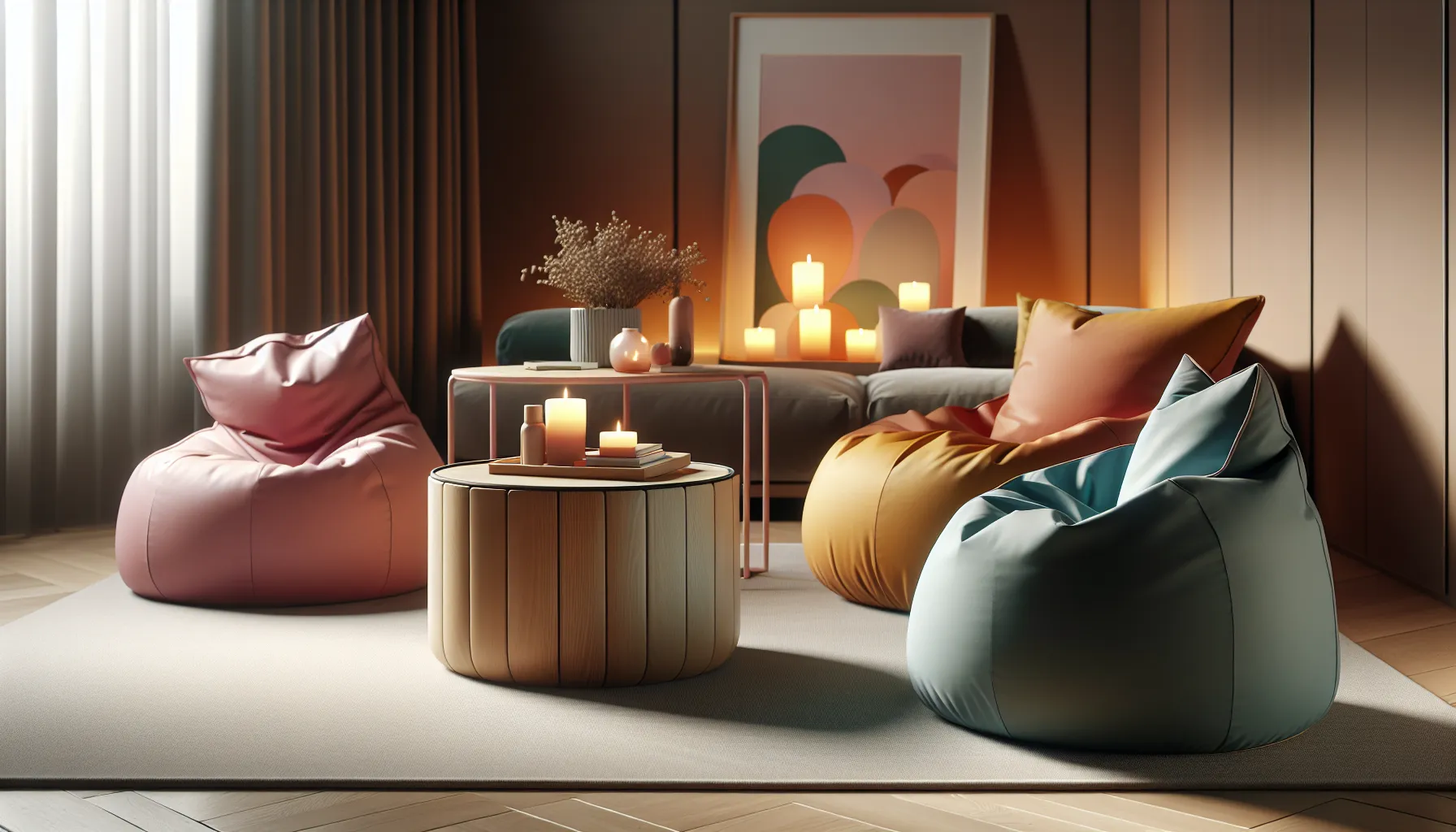 stylish Koshio bean bags in a modern living room setting.