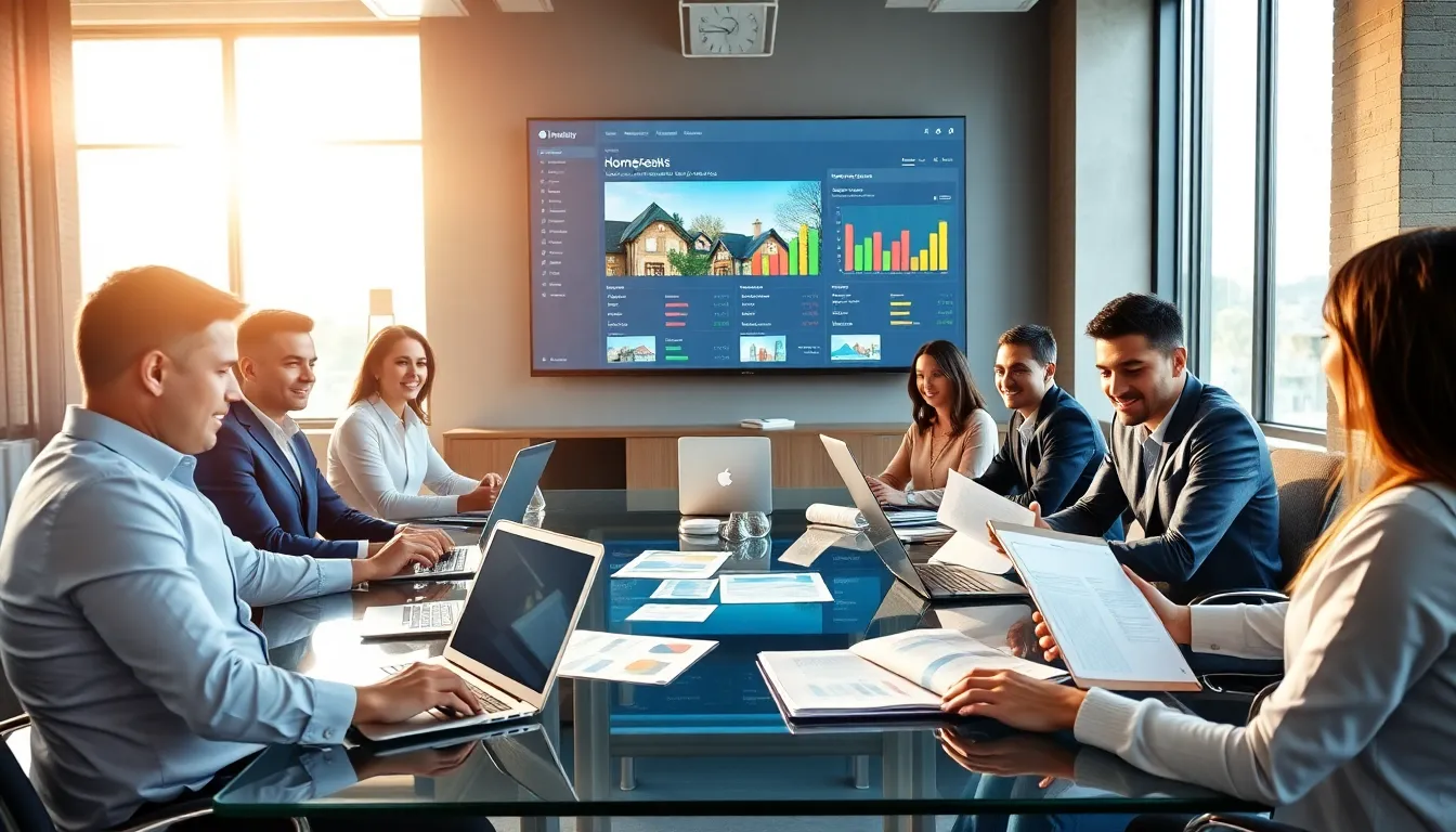 diverse real estate team collaborating in a modern office setting.