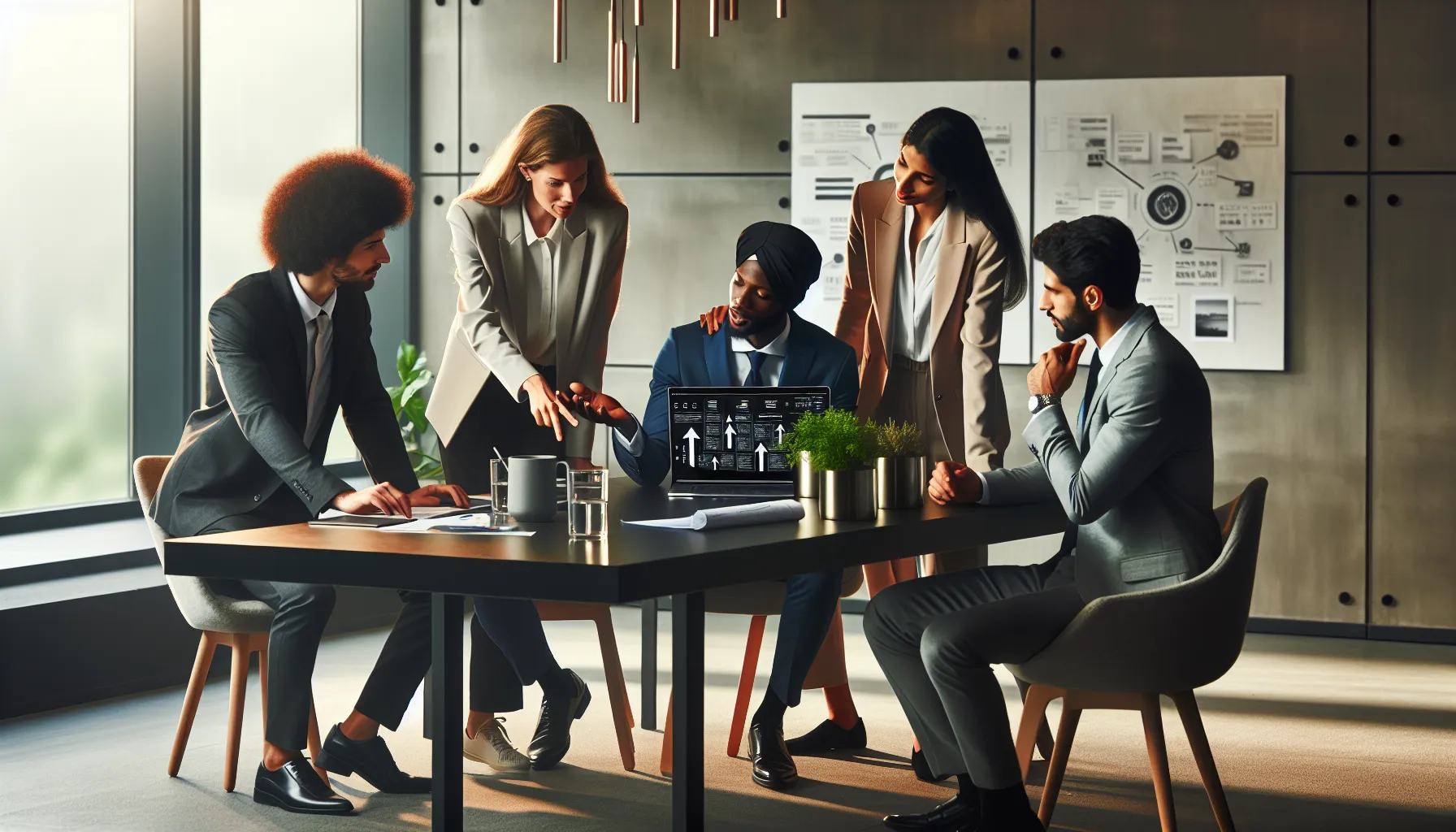 professionals collaborating on travel discount codes in a modern office.