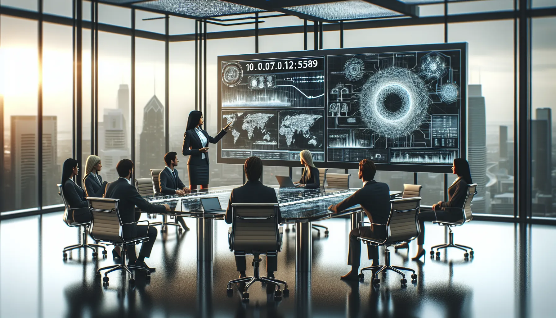 IT professionals discussing an IPv4 address in a modern office.