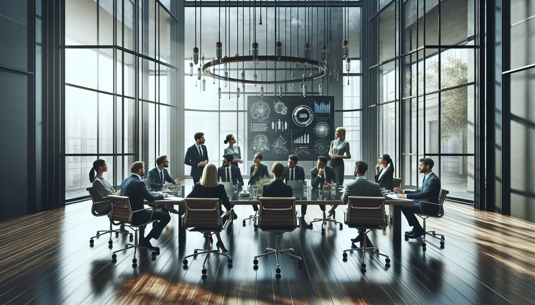 diverse team discussing data management in a modern office.