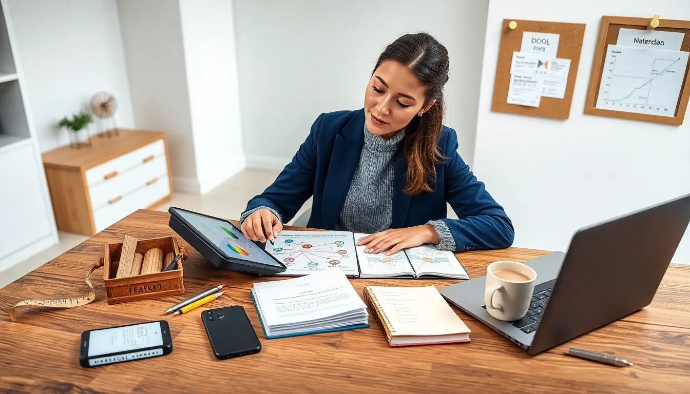 Professional mapping tools, data, and contacts on a desk to connect needs and solutions.