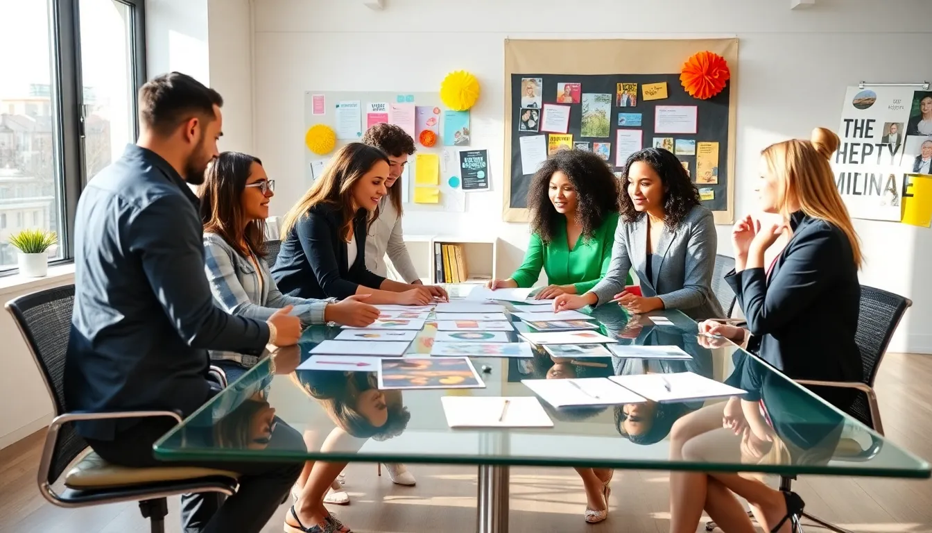 diverse team brainstorming budget-friendly event ideas.