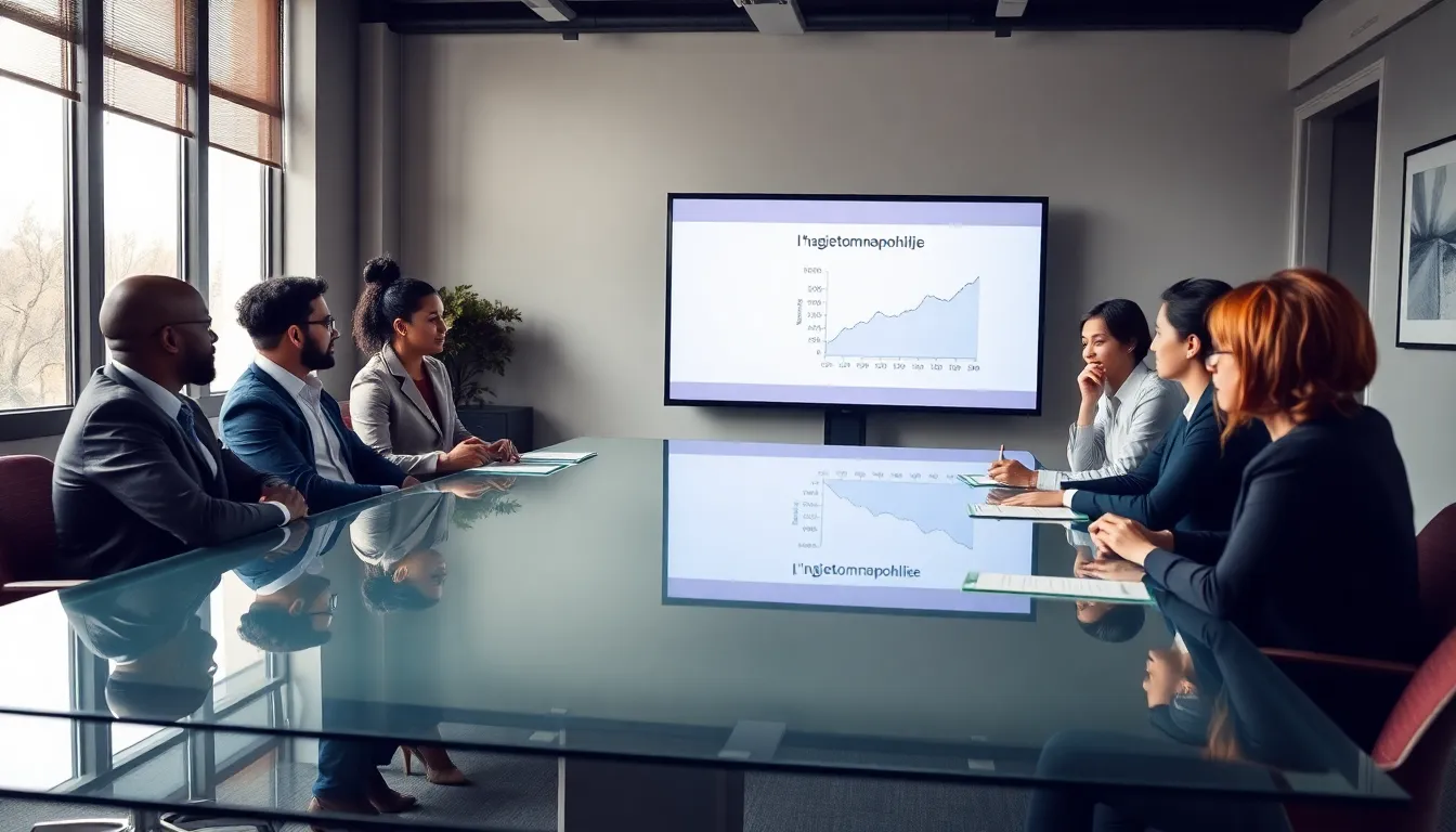 diverse professionals discussing l'hagietomamophilie in a modern conference room.