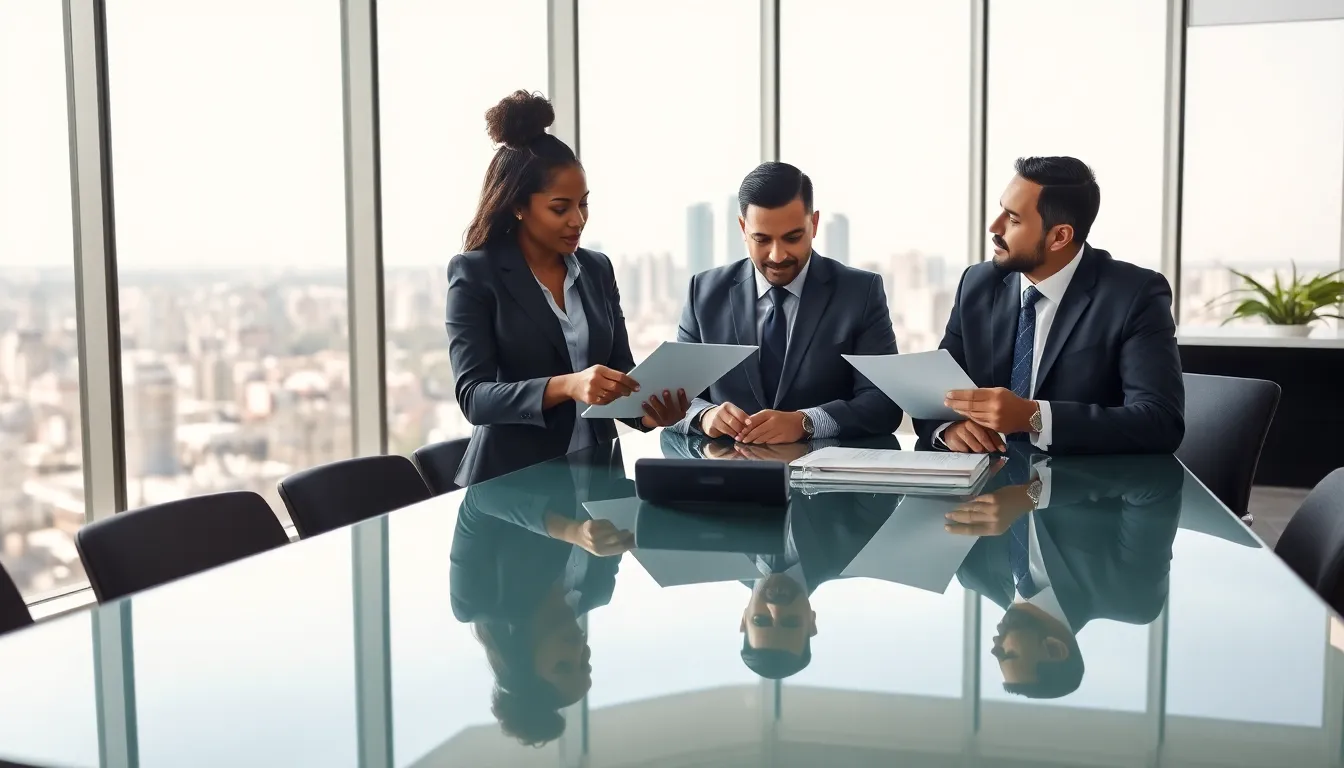 diverse finance team discussing real estate investments in a modern office.