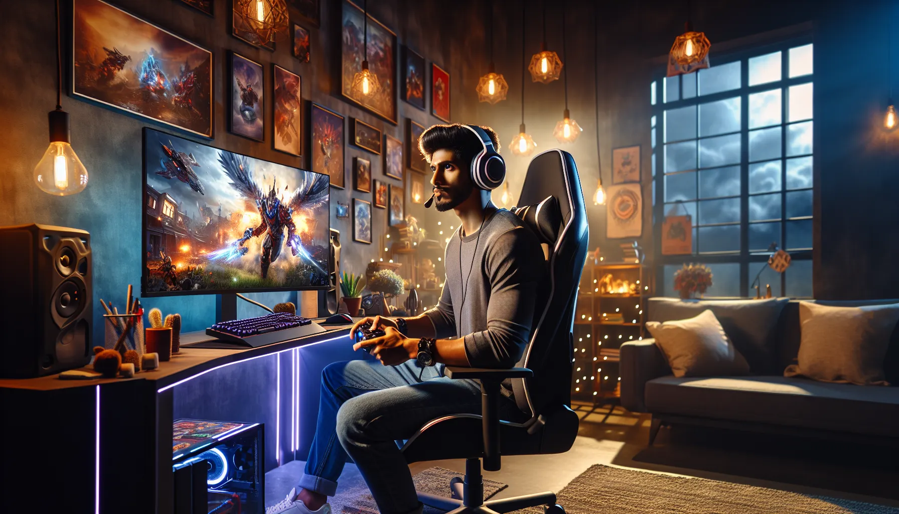 gamer immersed in RoGrand525 on a stylish gaming setup.