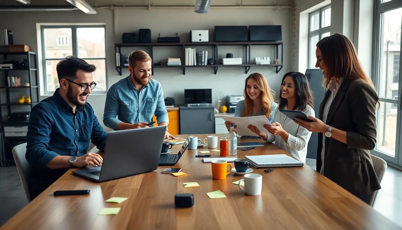 diverse team collaborating in a modern garage workspace.