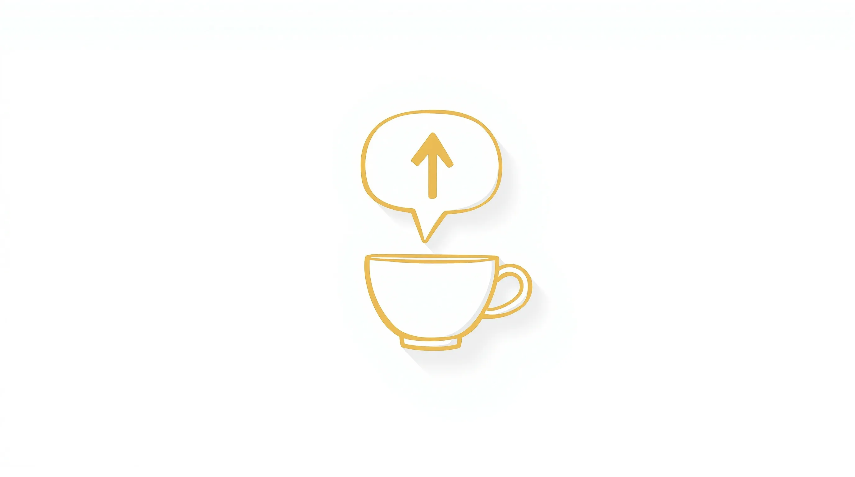 a coffee cup with a speech bubble showing an upward arrow