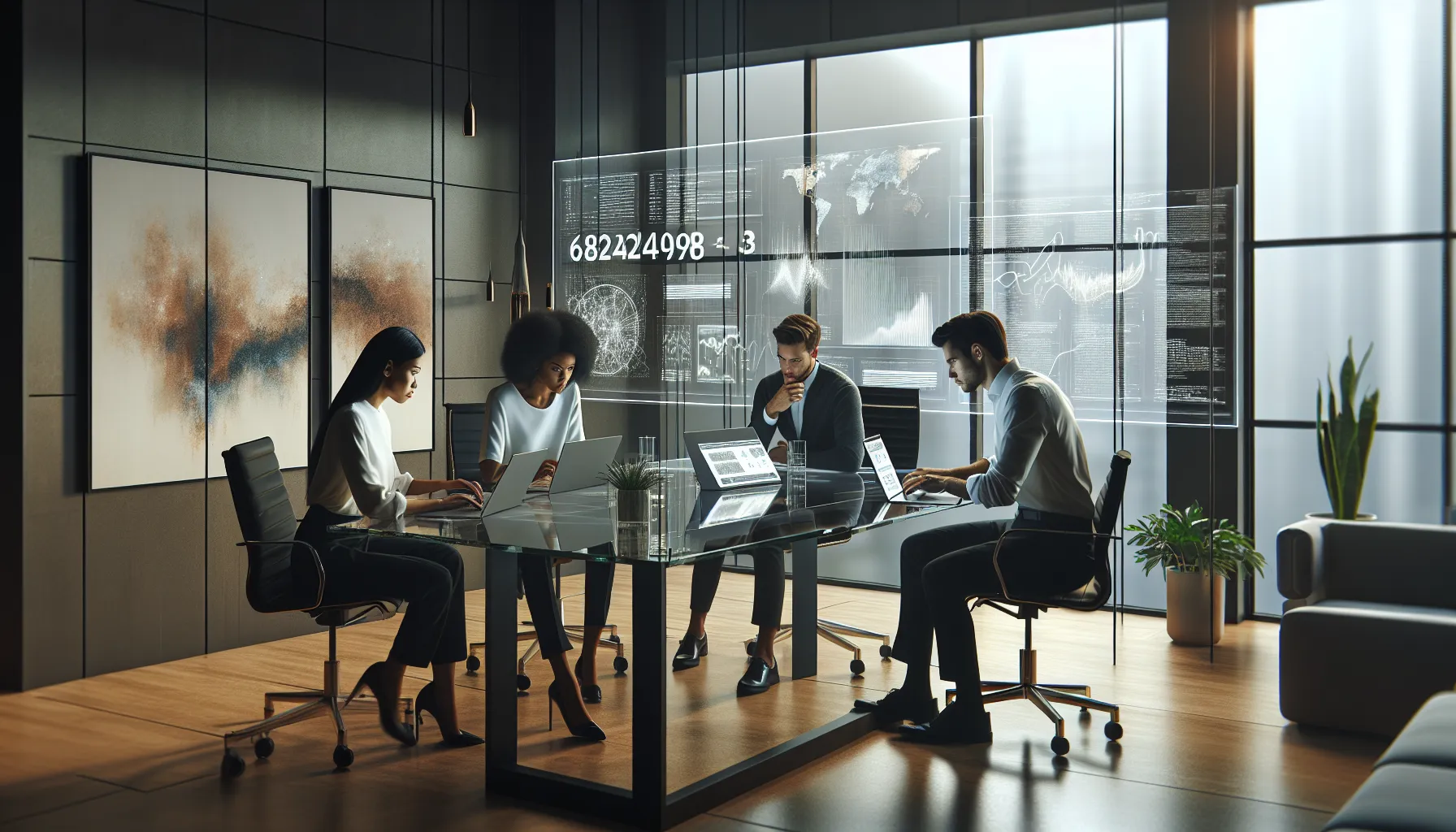 diverse team analyzing data about a specific number in a modern office.