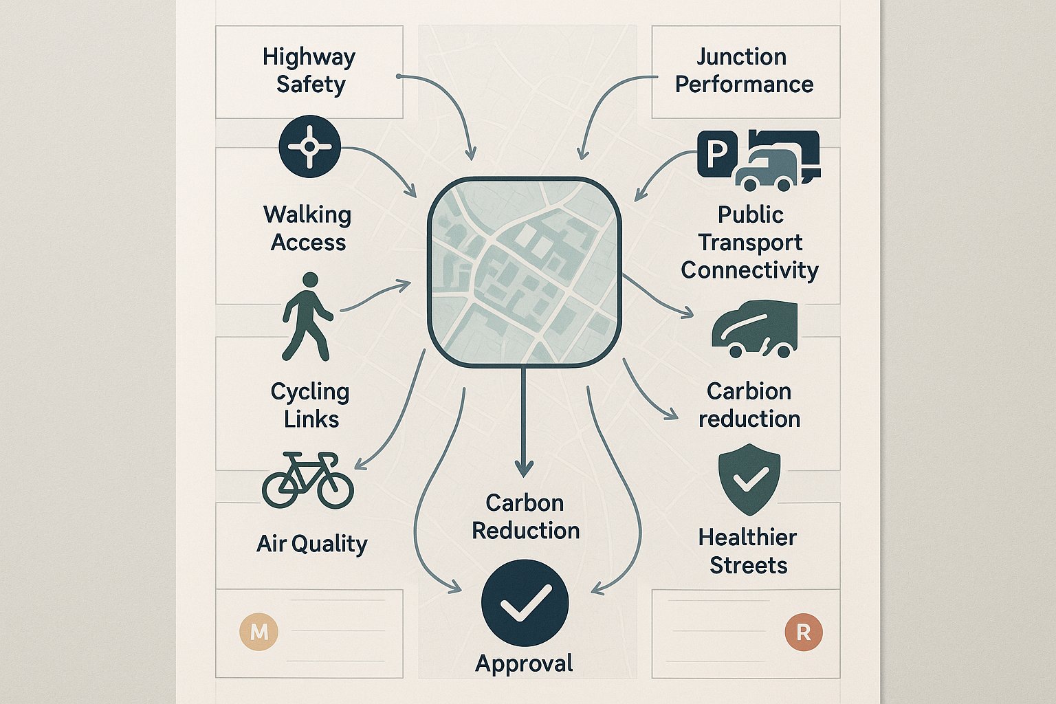 Infographic showing Birmingham development transport planning factors affecting project approval.