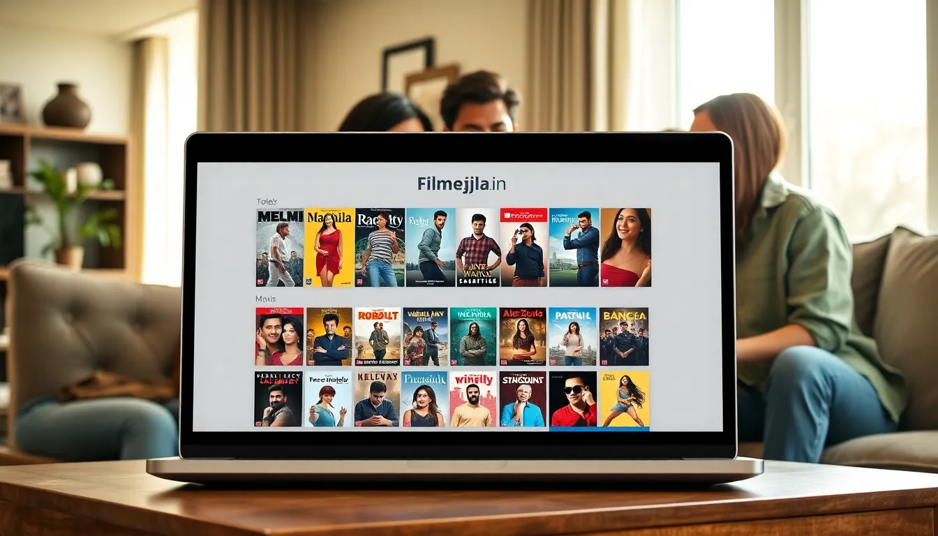 diverse group enjoying movies on Filmejila.in in a modern living room.