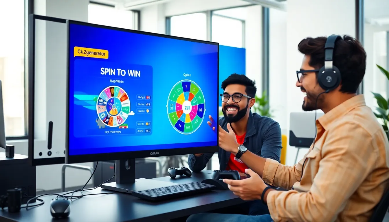 gamers exploring the Ck2generator Spin To Win feature in a modern workspace.