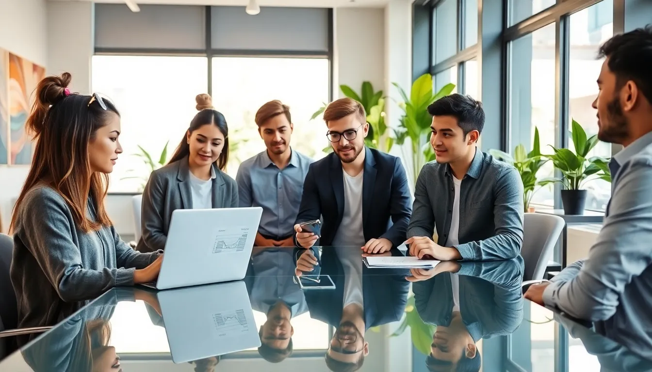 young professionals discussing financial challenges in a modern office.