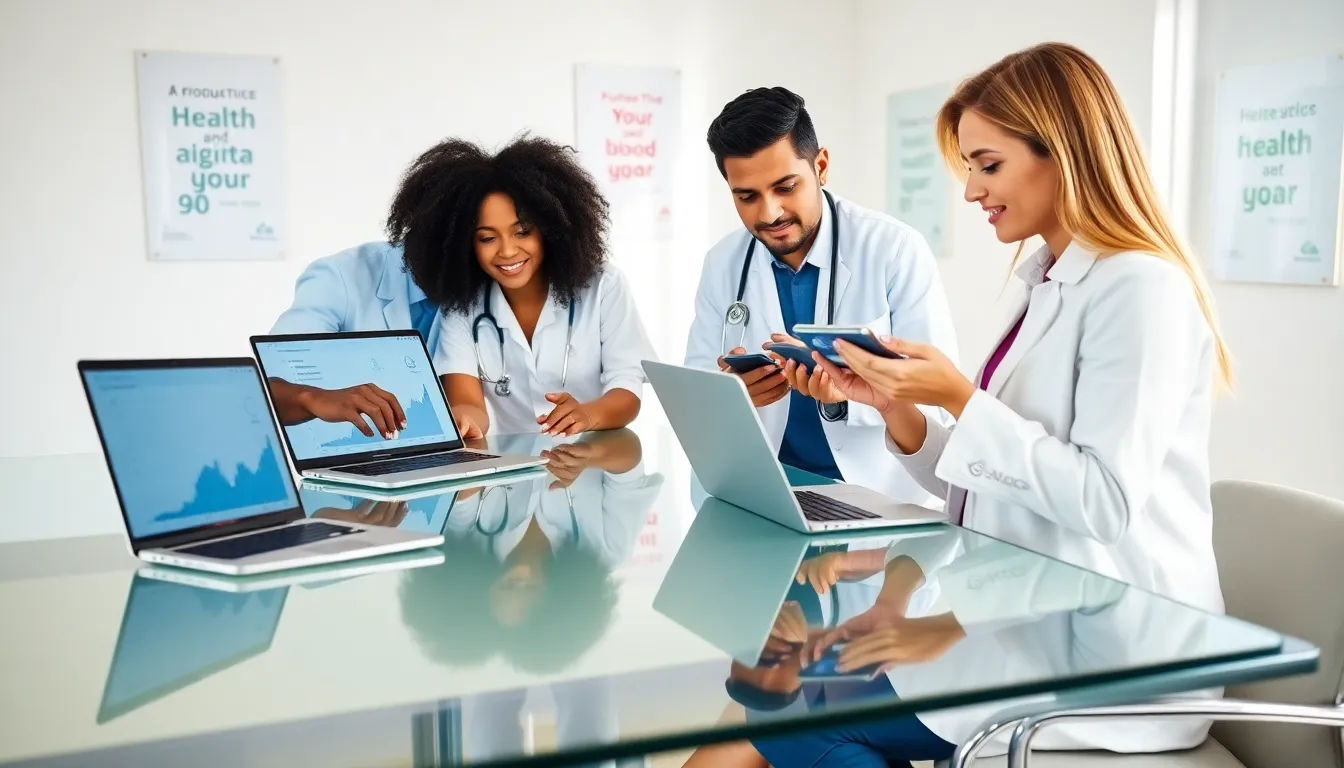 diverse team collaborating on digital health tools for diabetes management.