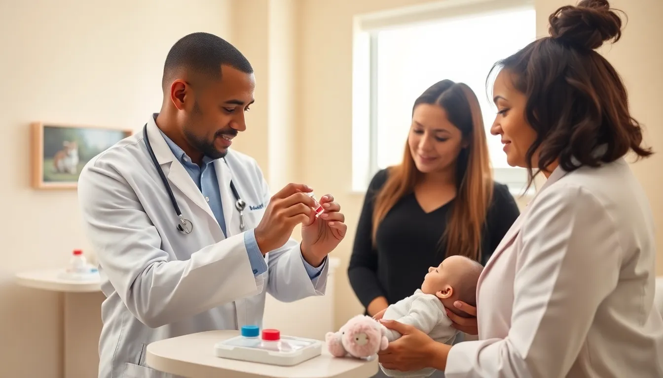 healthcare professional using saline drops on a baby in a pediatric setting.