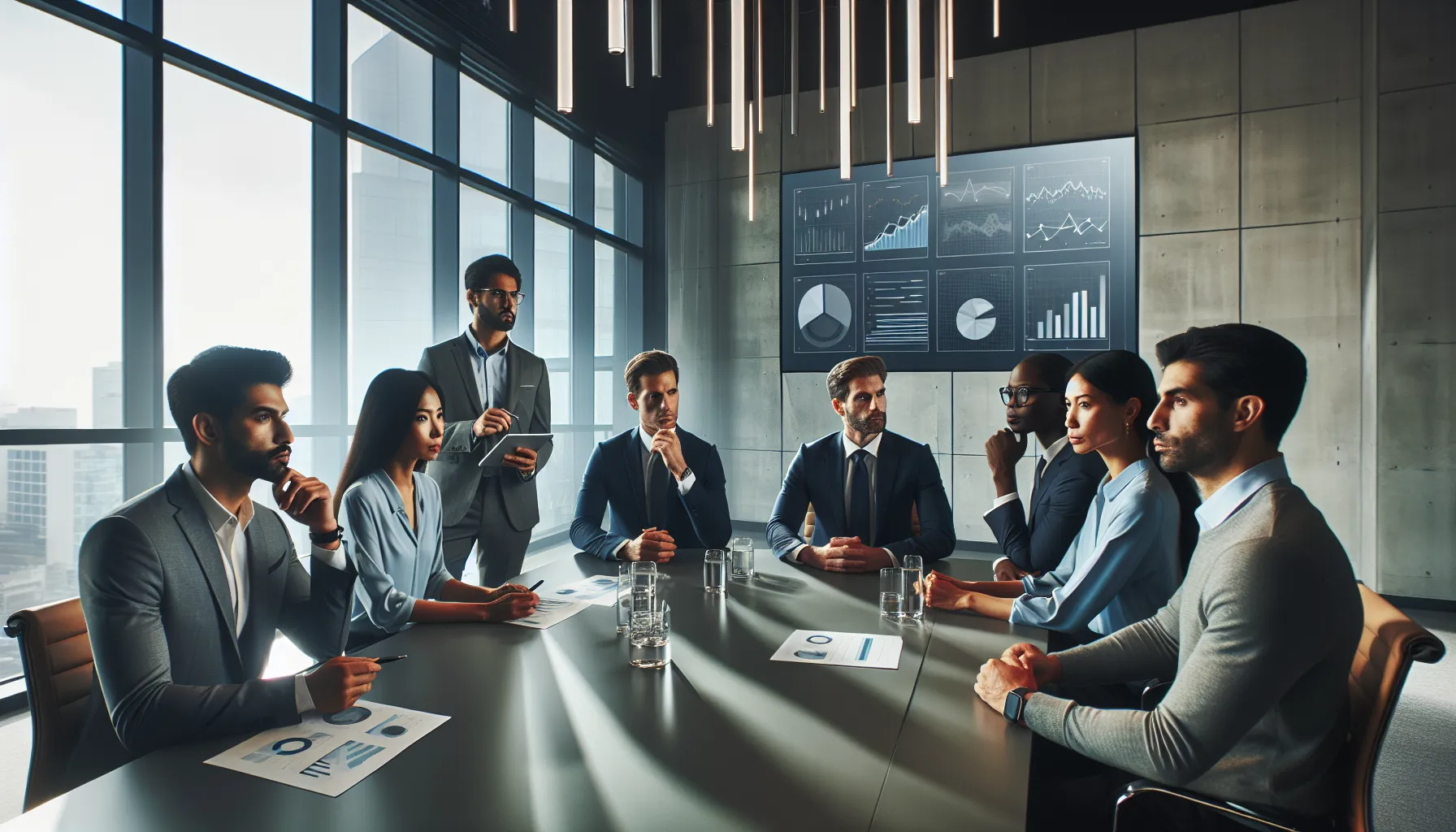 diverse team discussing challenges in a modern office.