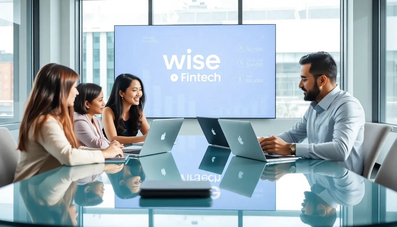diverse professionals collaborating in a modern fintech office.