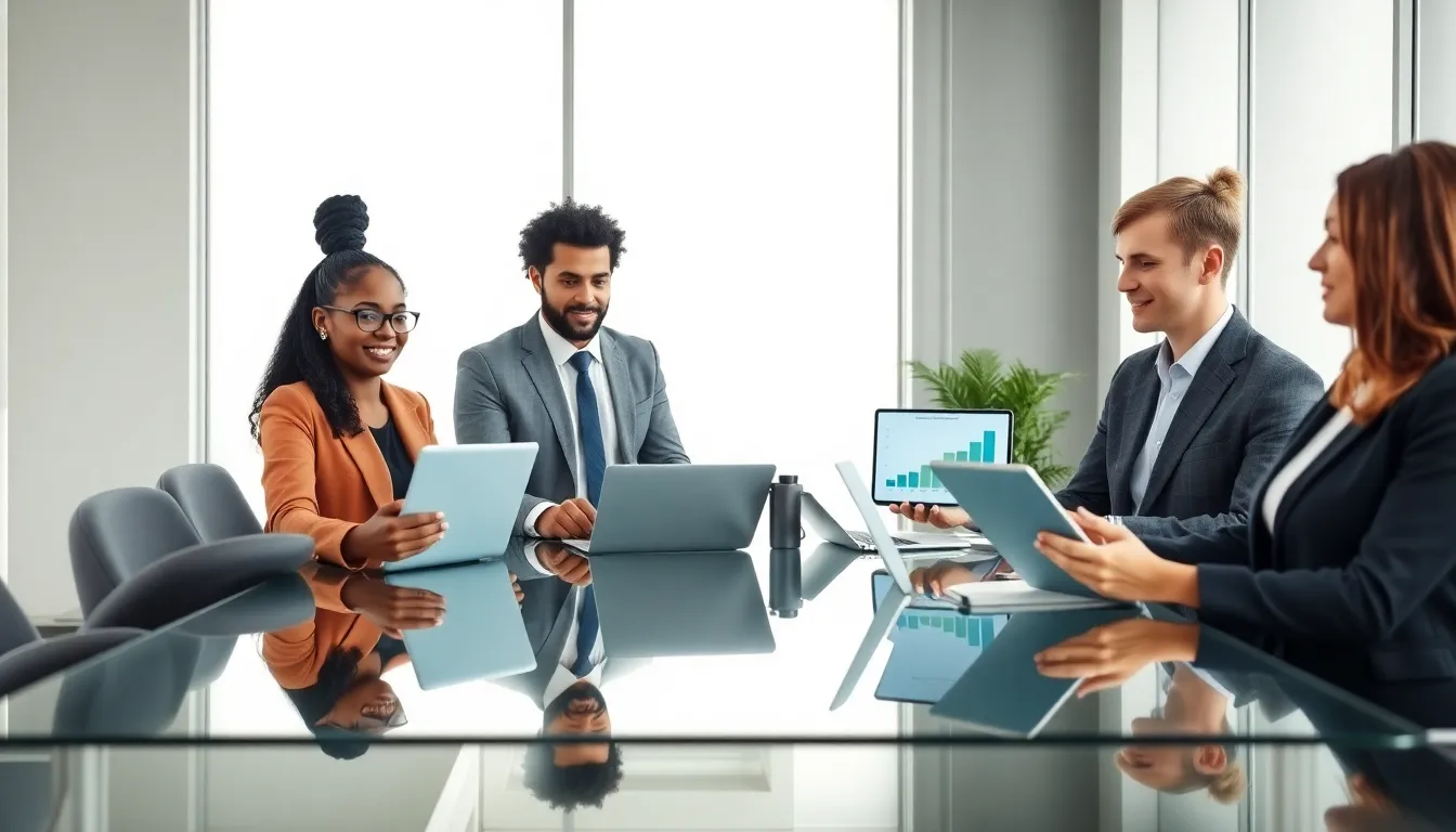 diverse professionals discussing empowerment in a modern office.