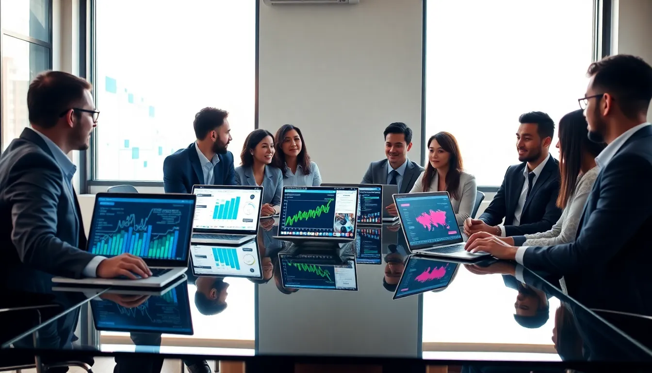 diverse team discussing digital marketing strategies in a modern office