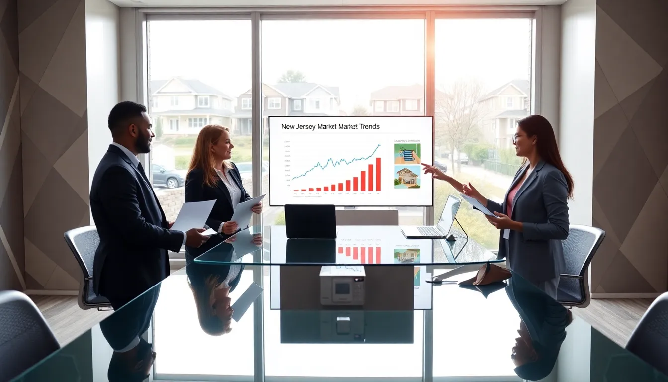 diverse real estate team discussing market trends in a modern office.